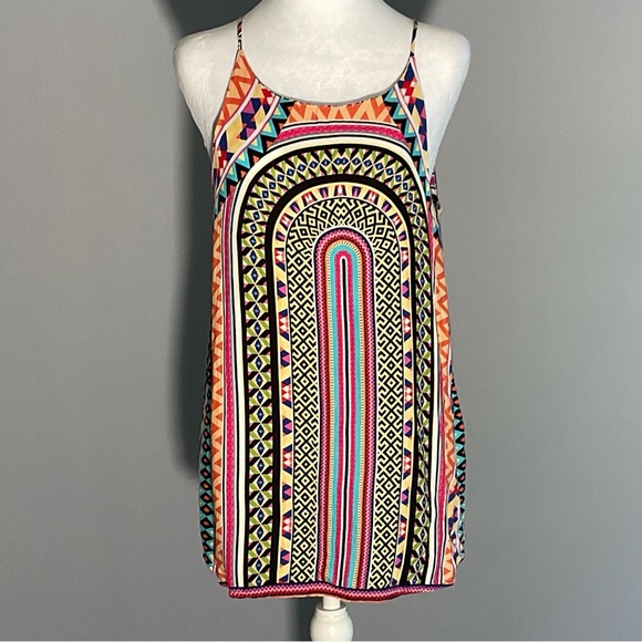 Colorful Groovy Small Geometric Patterned Sleeveless Blouse - Picture 1 of 12